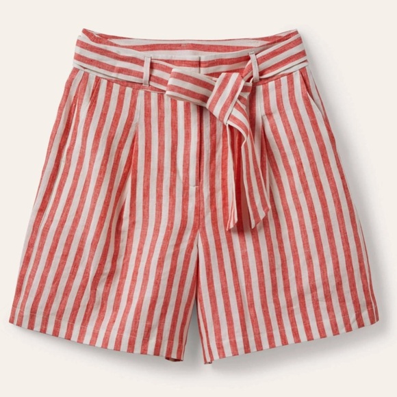 Boden Alma Tie Waist Linen Shorts Cherry Red Stripe Size 16-18 NWT - Picture 13 of 15
